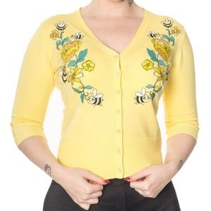 Bumblebee flower embroidery cardigan sweater